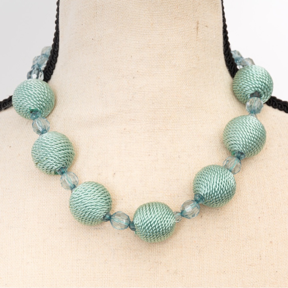 Choker length graduating thread ball necklace turquoise balls & beads & silver